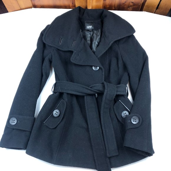 ESPRIT Outwear Black Wool Pea Coat Y2K Whimsigoth Fairy Grunge Timeless - Picture 6 of 17